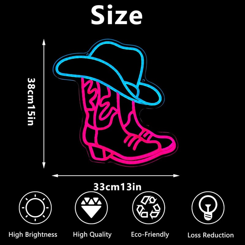 Manimo Cowboy Boot and Hat LED Neon Sign,Western Country Wall Decor for Bar, Man Cave, Garage,Pink White Aesthetic Rodeo Neon Light, Unique Christmas Birthday Gifts(13x15 in) - Image 5